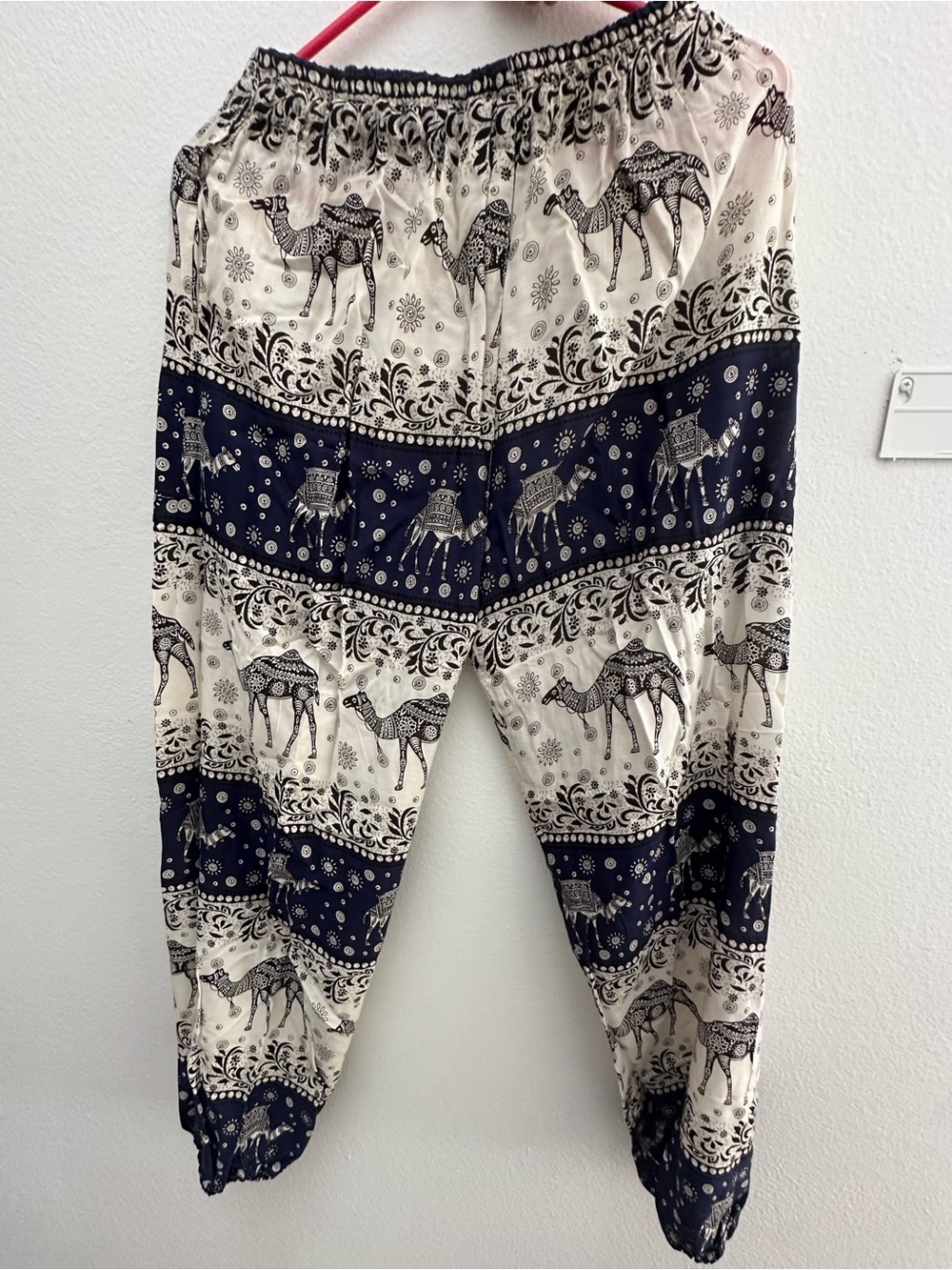 Boho Camel Print Harem Pants in Ivory & Navy